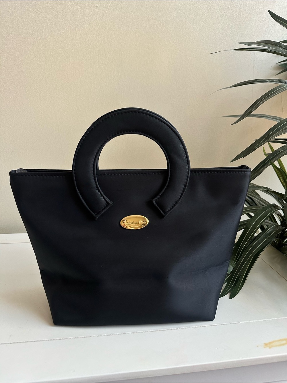 Classic Black Tote Bag with Circular Handles - Unbranded